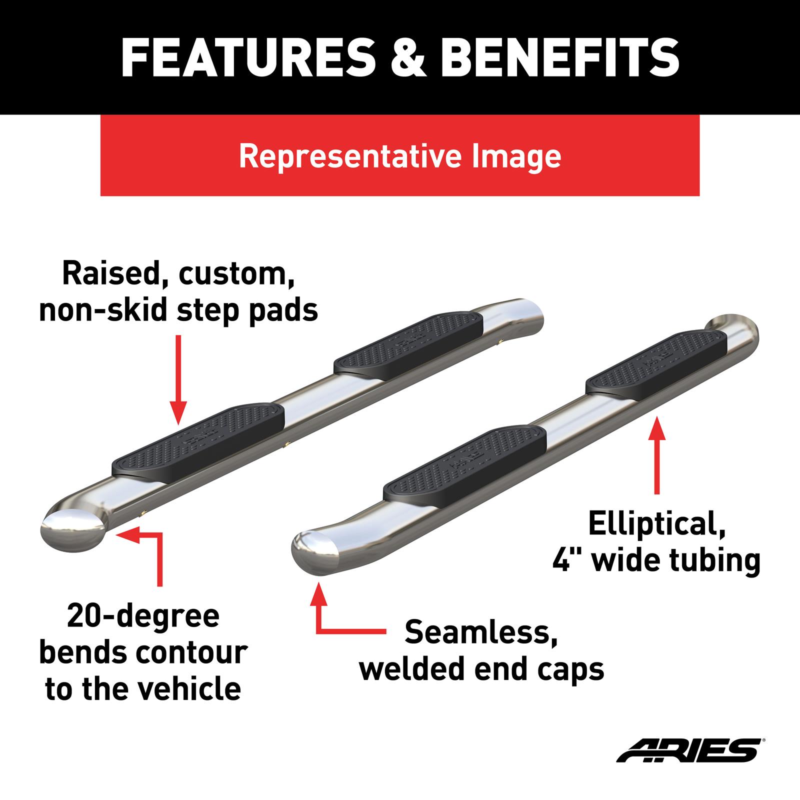 Aries Automotive 4 in. Oval Side Bars for 2019-2025 1500 - S225045-2 Nerf and Step Bars, Ram, Side,4 Stainless, Pair thumbnail 5