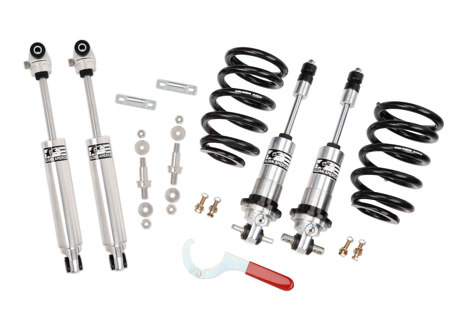 Aldan American Road Comp Suspension Packages 300168 Coilover Kit, Lowered, Front, Twin-Tube, Aluminum Body, Natural, Polyurethane Bushing, Black, 450 lbs./in., Buick, Chevy, Oldsmobile, Pontiac, Kit
