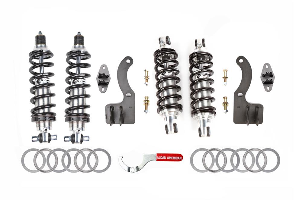 Aldan American Road Comp Coilover Conversion Kits 300385 Kit, Comp, Front and Rear, Adjustable Valving, Black Springs, 500 lbs./in. Rate Front, 500 lbs./in. Rate Rear, Chevy, Sold as a Set