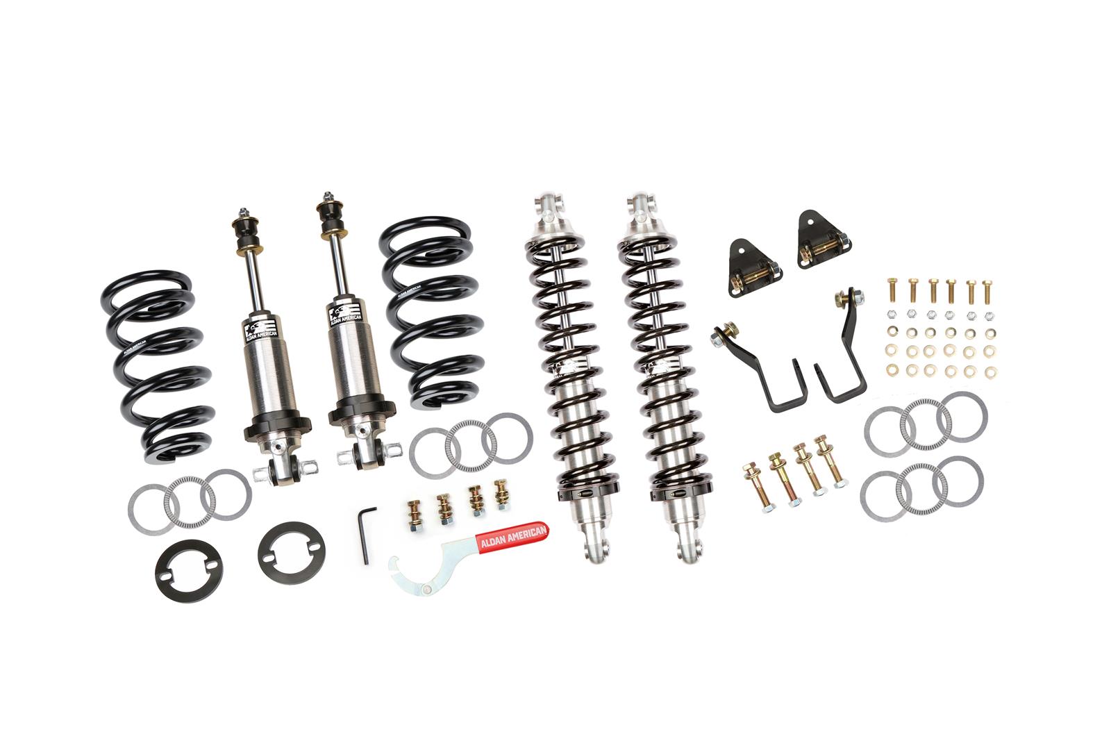Aldan American Road Comp Coilover Conversion Kits 300399 Kit, Comp, Front and Rear, Adjustable Valving, Black Springs, 800 lbs./in. Rate Front, 250 lbs./in. Rate Rear GM, Sold as a Set