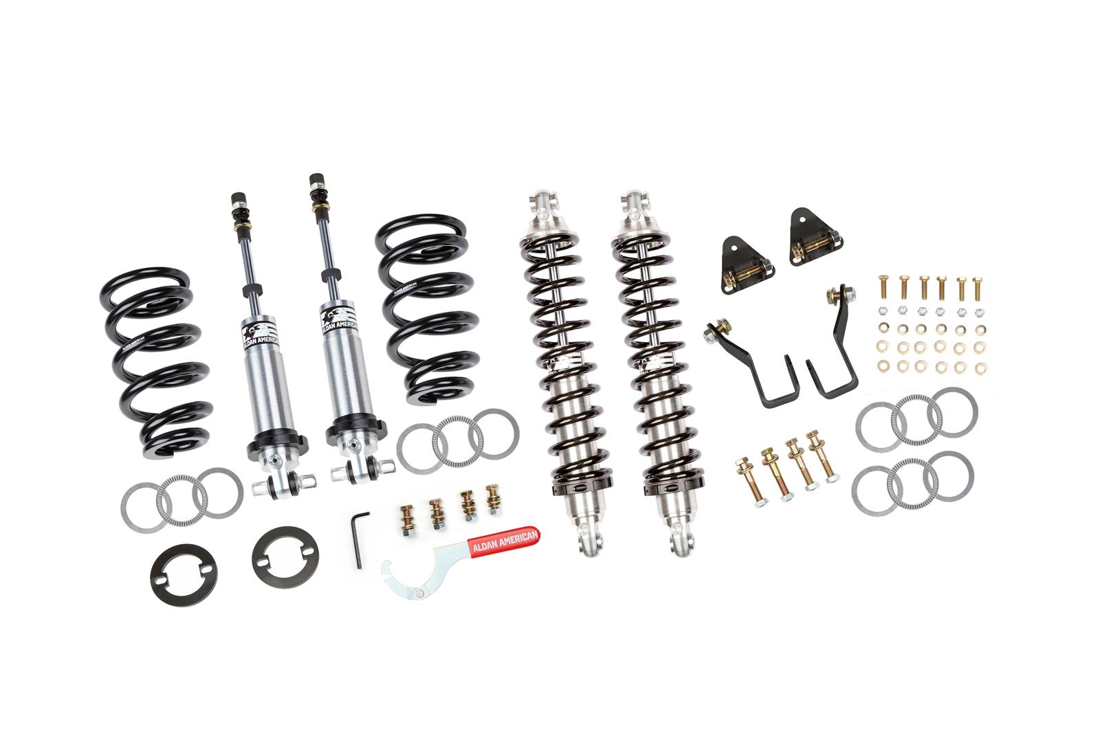 Aldan American Track Comp Coilover Kits 300400 Kit, Comp, Front and Rear, Adjustable Valving, Black Springs, 700 lbs./in. Rate Front, 200 lbs./in. Rate Rear GM, Sold as a Set