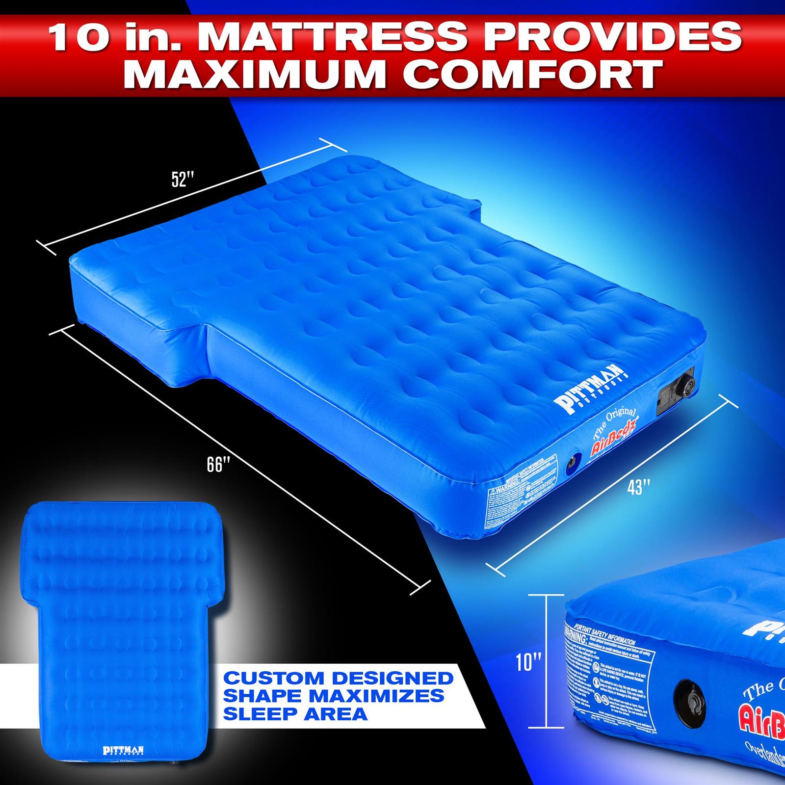 AirBedz Air Mattresses PPI-BLU_XUV JEEP, SUV & Crossover Vehicle Rear Seats Down Mattress with Built-in Rechargeable Battery Pump. The Original Jeep/SUV Bed Mattress thumbnail 3