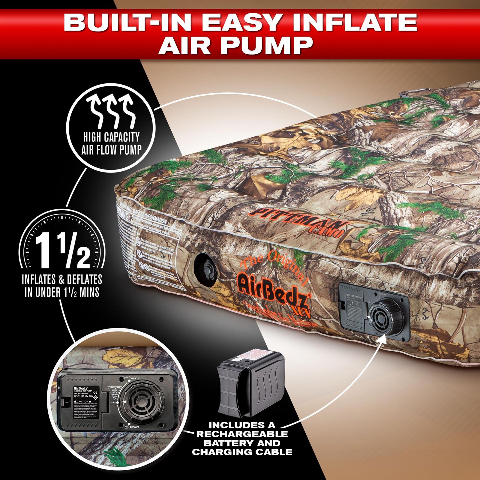 AirBedz XUV Air Mattresses PPI-CMO_XUV Mattress, AirBedz, Jeep, SUV, Crossover, Camo, 66 in. Width, 52 in. Length, 10 in. Height, Each thumbnail 2