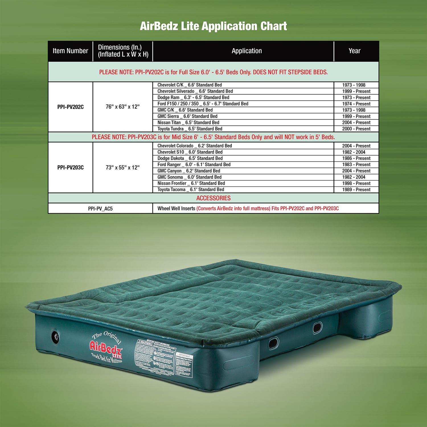 AirBedz Lite Truck Bed Air Mattresses PPI-PV203C Mattress, Lite, Green, Mid Size, 55 in. Width, 72 in. Length, 12 in. Height, Each thumbnail 2