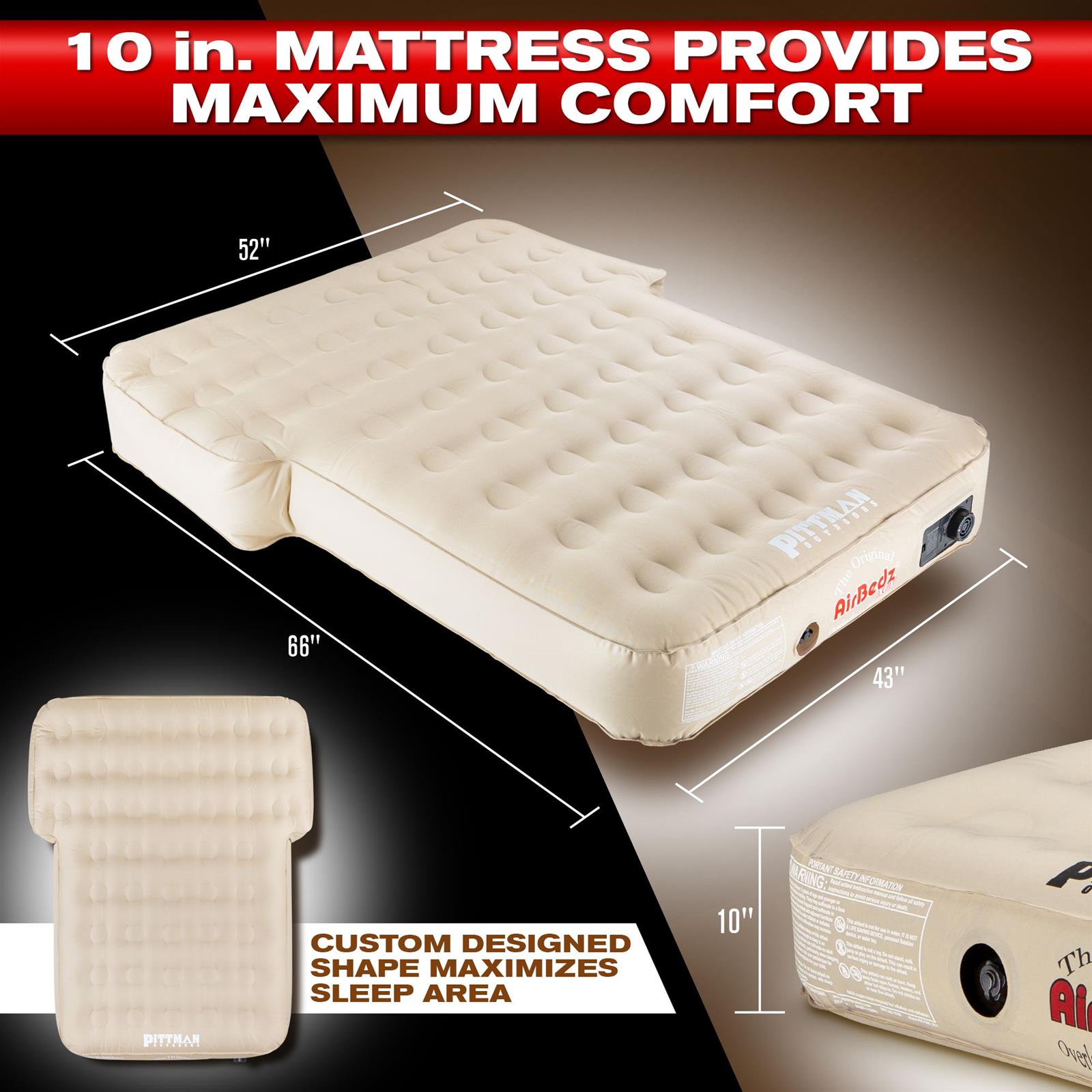 AirBedz XUV Air Mattresses PPI-TAN_XUV Mattress, AirBedz, Jeep, SUV, Crossover, Tan, 66 in. Width, 52 in. Length, 10 in. Height, Each thumbnail 2