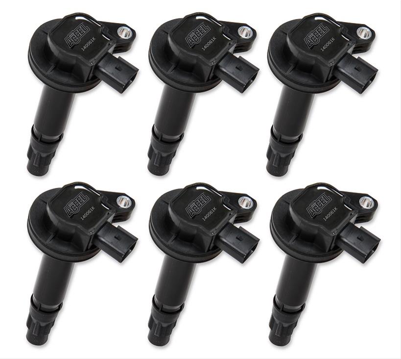 ACCEL Super Coils 140061K-6 Ignition Coils, Super, Female/Socket, 2 Pin Coil Pack, Black, Ford, Lincoln, Non-Ecoboost, Set of 6