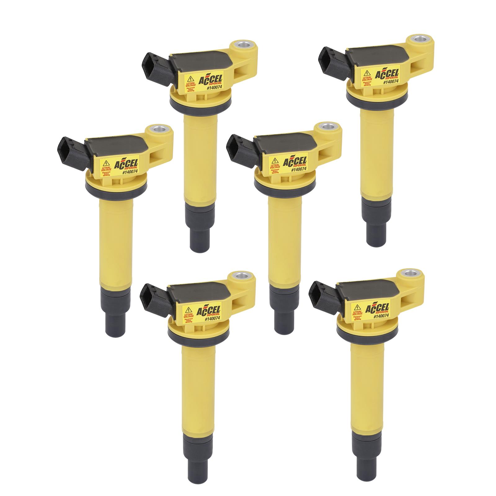 ACCEL Super Coils 140074-6 Ignition Coil, Super, Coil Pack Style, Socket, Epoxy, Round, Yellow, Lexus, Toyota, 3.0L, Set of 6