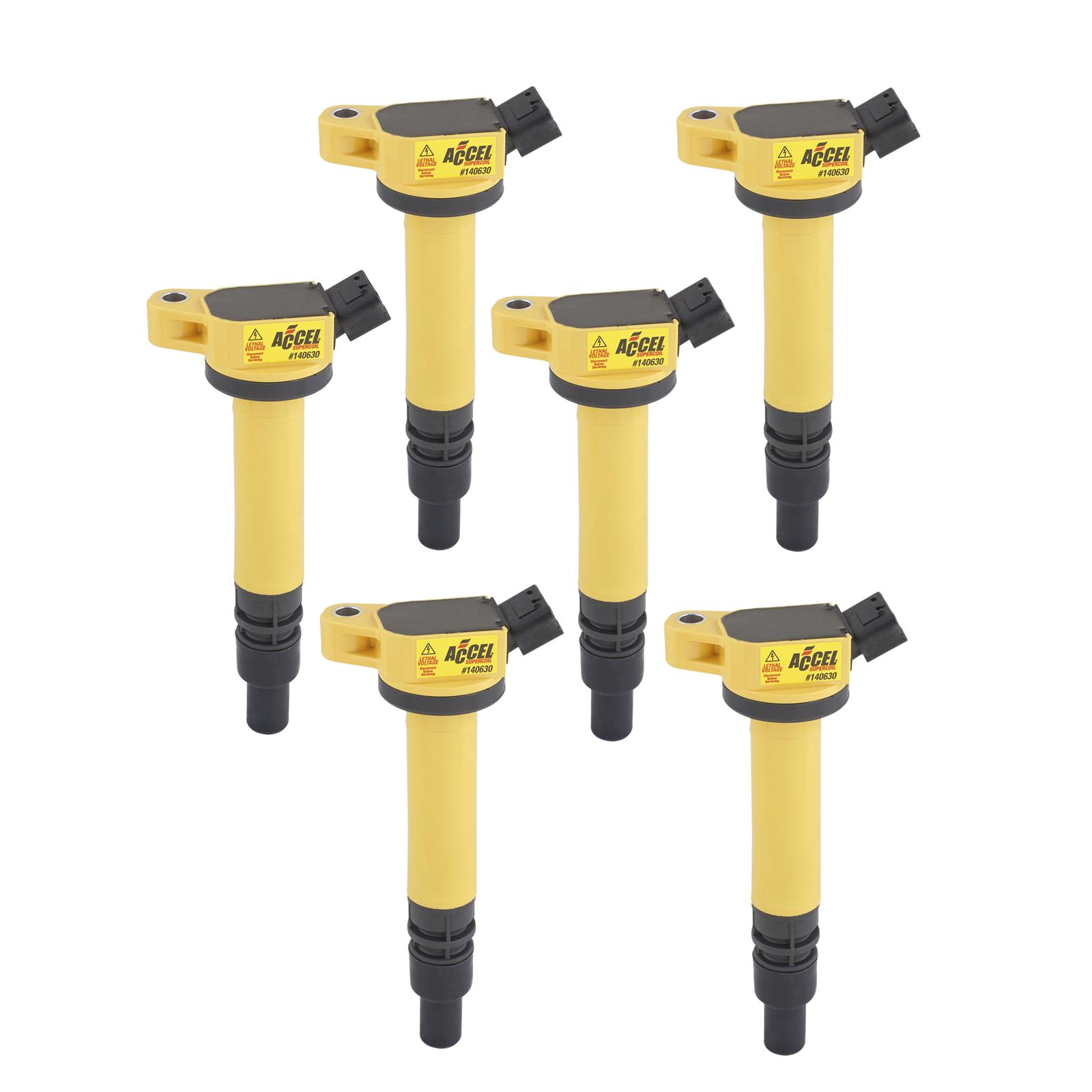 ACCEL Super Coils 140630-6 Ignition Coil, Coil, Coil Pack Style, Socket, Round, Epoxy, Yellow, Lexus, Toyota, Set of 6
