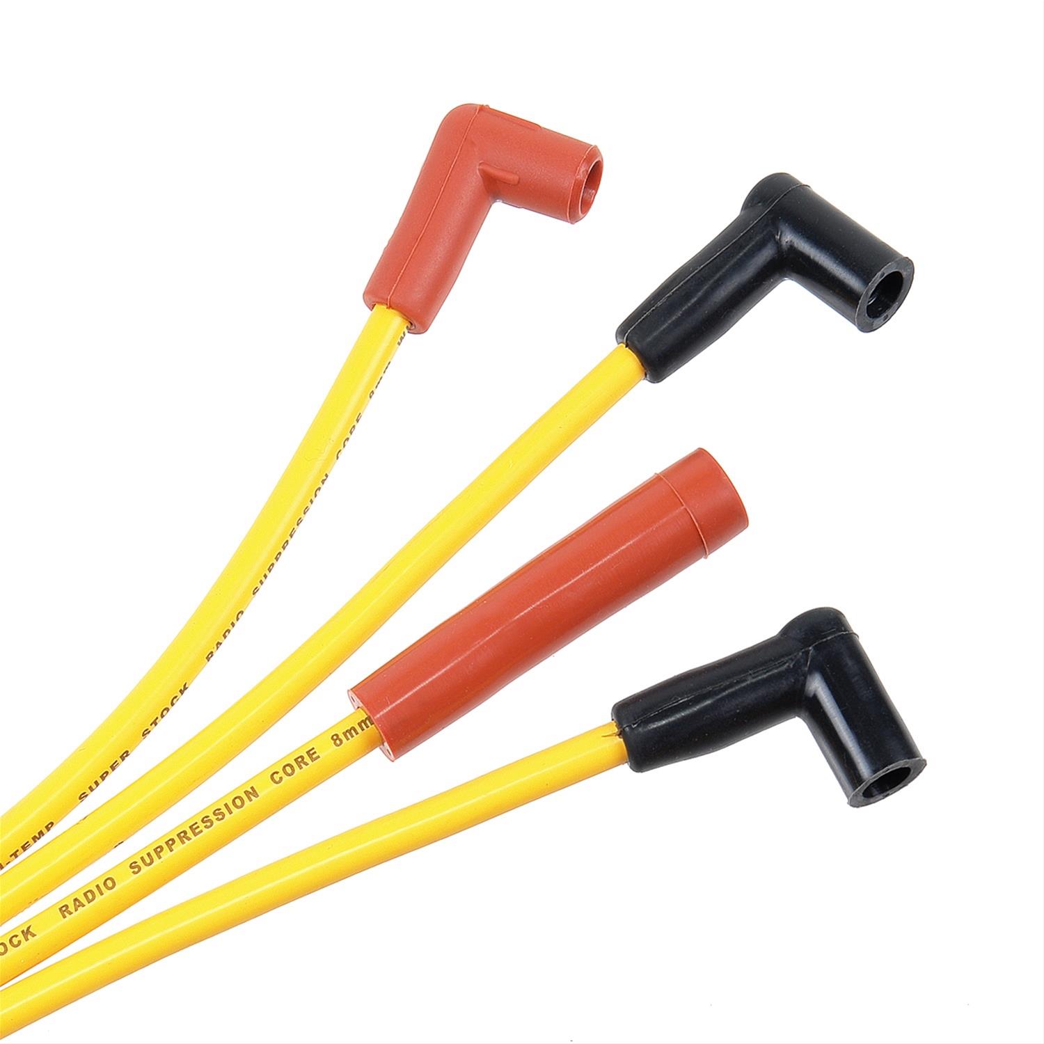 ACCEL SuperStock 4000 Series Spark Plug Wire Sets 4049 Wires, SuperStock, RFI Suppression, Spiral Core, 8mm, Yellow, Stock Boots (Orange/Black), GM, SBC Gen 1, V8, Set