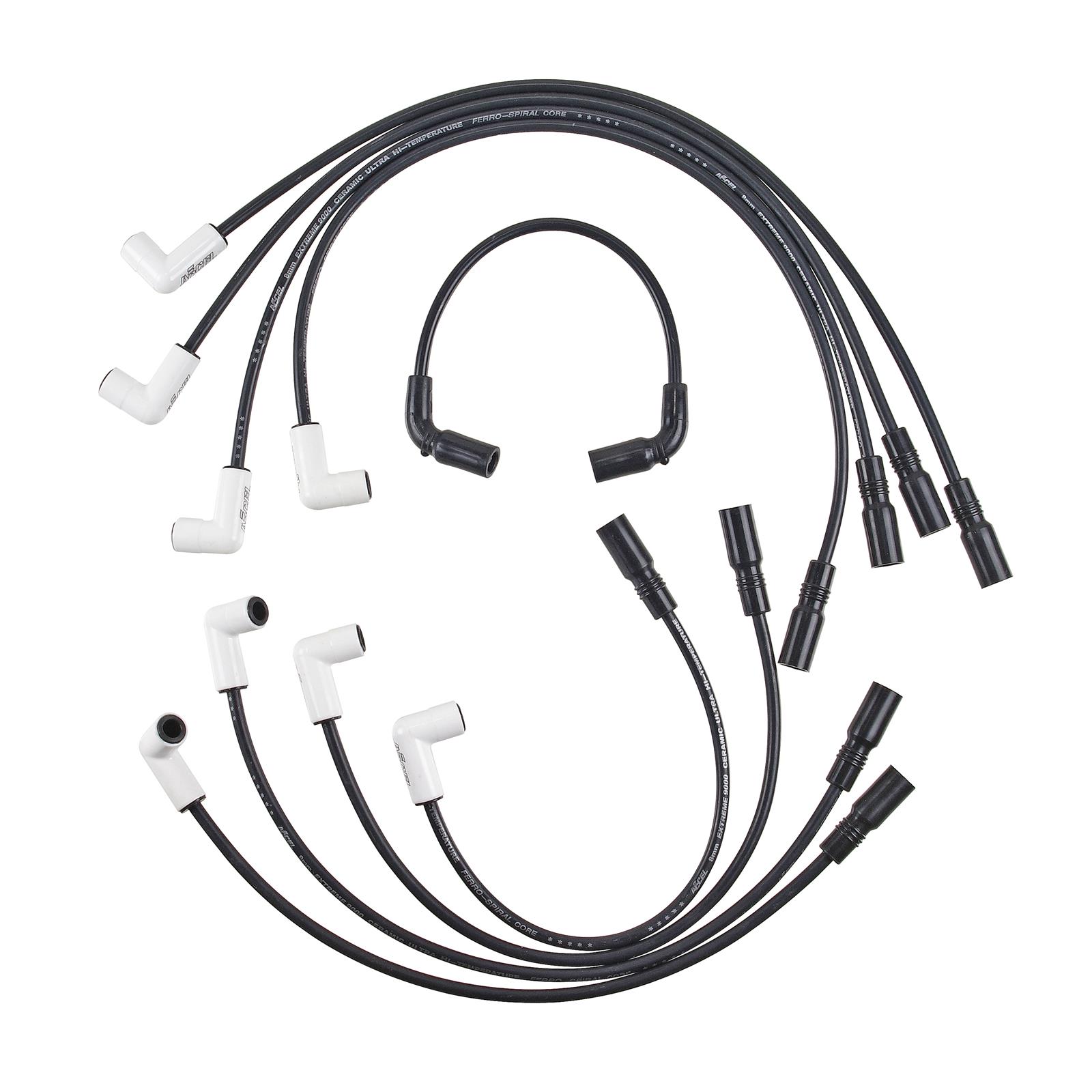 ACCEL Extreme 9000 Ceramic Spark Plug Wire Sets 9042C Wires, Ceramic, Spiral Core, 8mm, Black, 90 Degree, White Stock Boots, Cadillac, Chevy, 5.0L/5.7L, Set