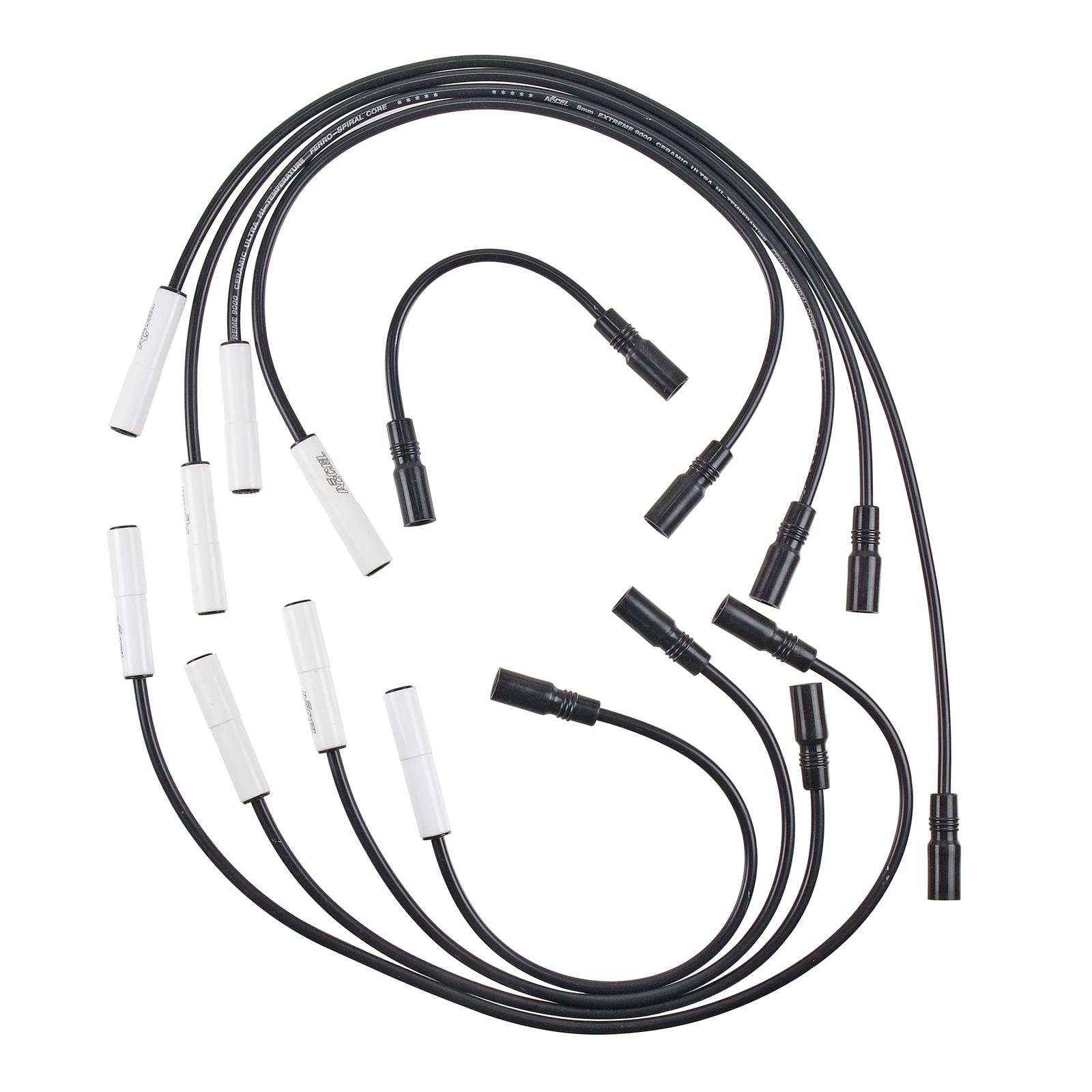 ACCEL Extreme 9000 Ceramic Spark Plug Wire Sets 9043C Wires, Ceramic, Spiral Core, 8mm, Black, 180 Degree Boots, Chevy, GMC, 7.4L, Set