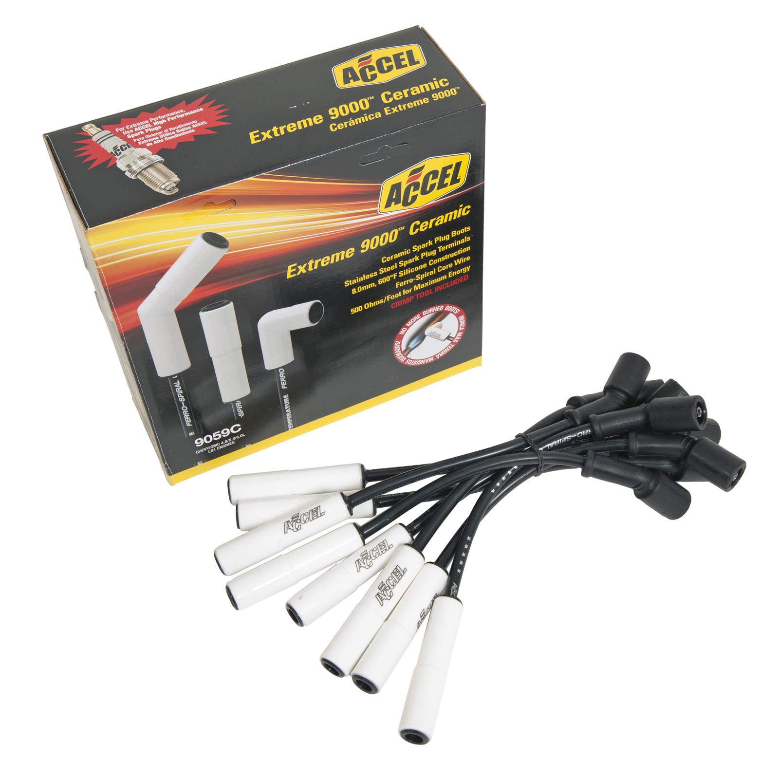 ACCEL Extreme 9000 Ceramic Boot Spark Plug Wire Set, White :: 2010-2024  Camaro SS, ZL1, & Z28