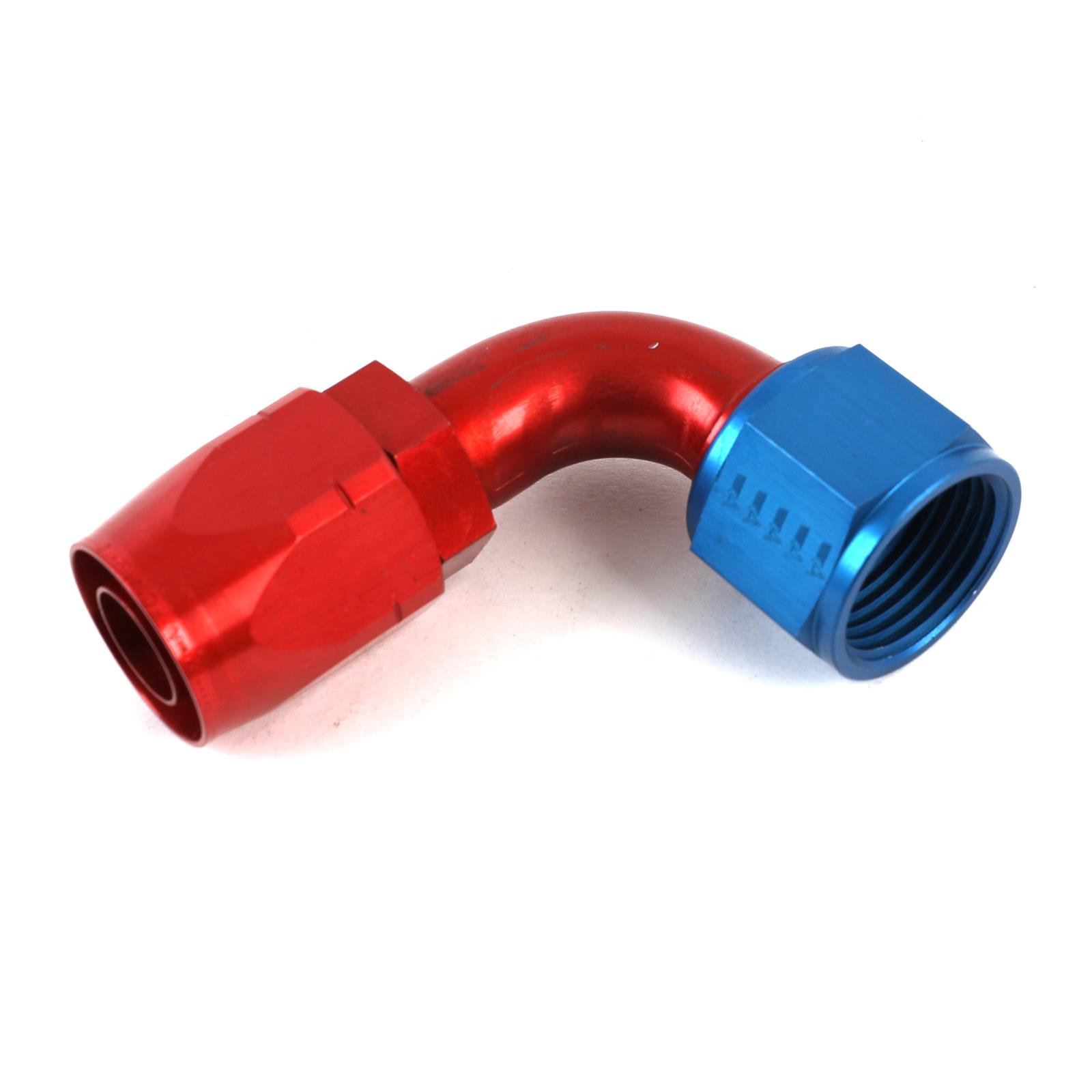 Aeroquip Reusable Hose Ends FBM1035 Fitting, End, 90 Deg Elbow -12 AN, Alum Non-Swivel, Red/Blue, Each