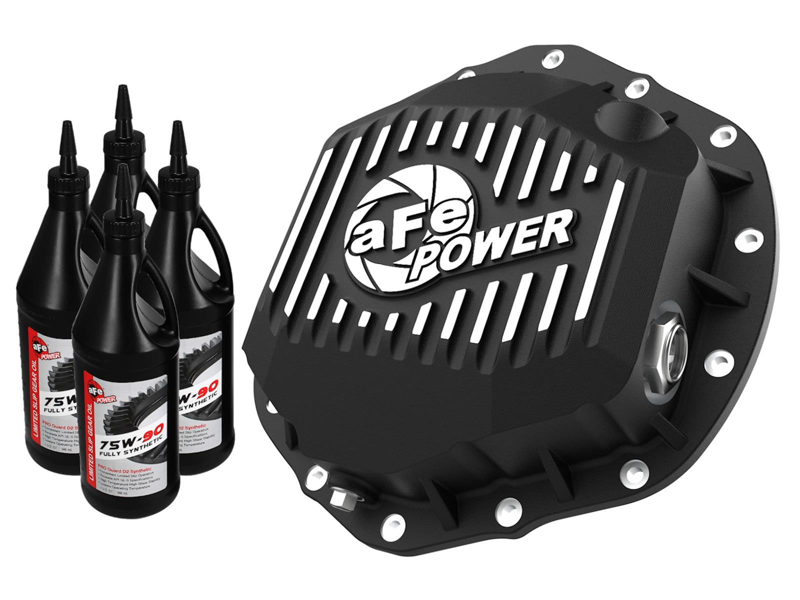 aFe Pro Series 14 Bolt AAM 11.5 Inch Differential Cover 46-71261B Cover, Street Series, Black w/ Machined Fins, With Gear Oil, GM Diesel Trucks, Kit