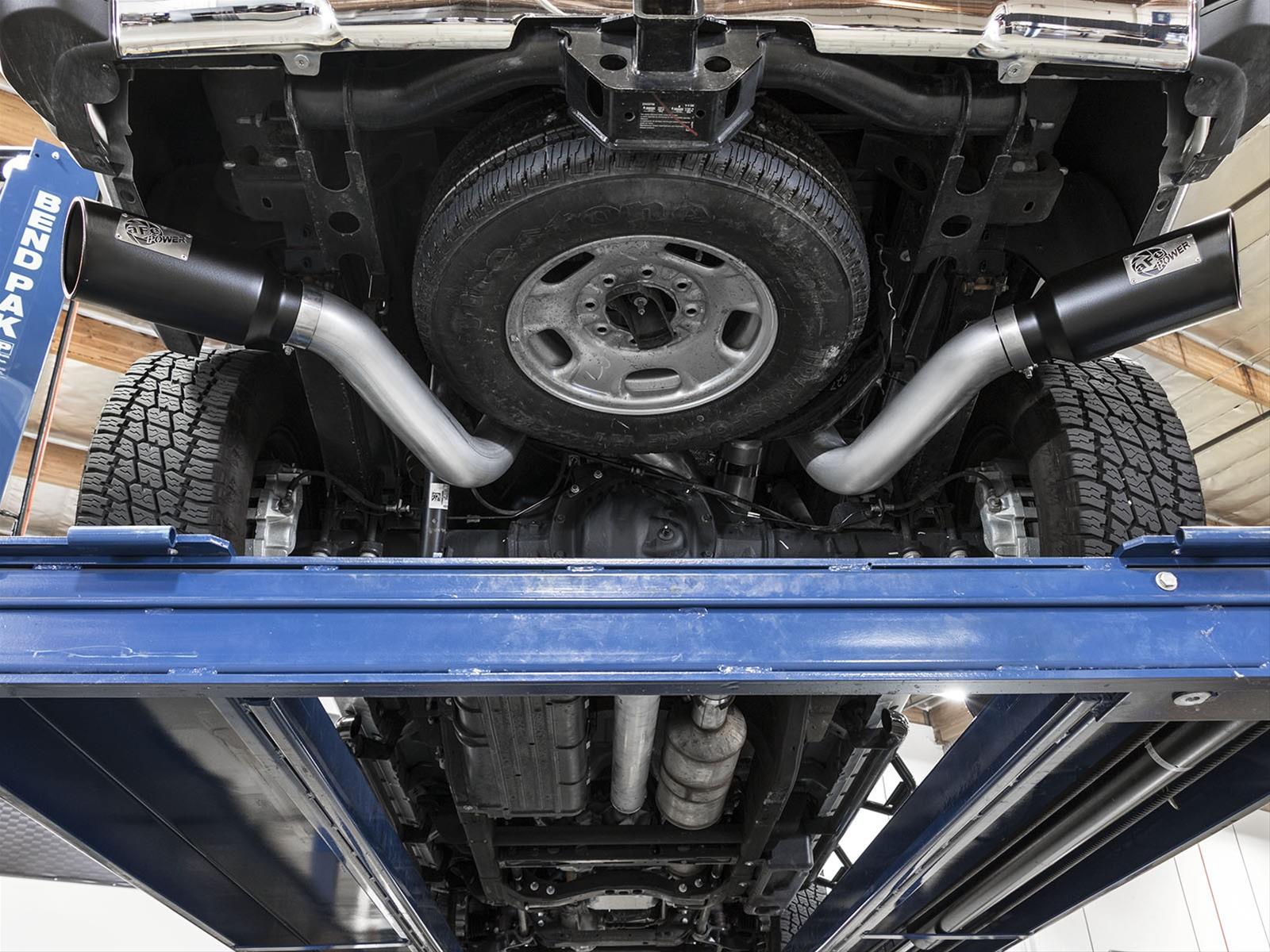 aFe Atlas Exhaust 4in Dual DPF-Back Al Steel w/ Black Tips 16-17 GM Diesel Truck V8-6.6L (td) LML