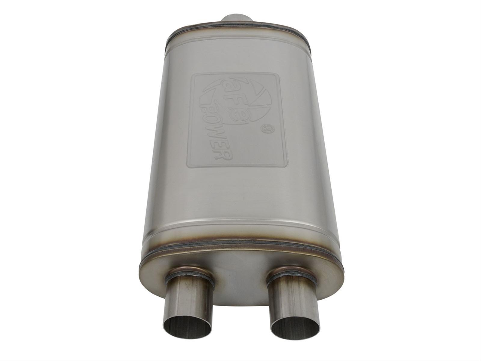 aFe MACH Force XP SS Muffler 3in Center Inlet / 2.5in Dual Outlets 22in L x 11in W x 6in H Body