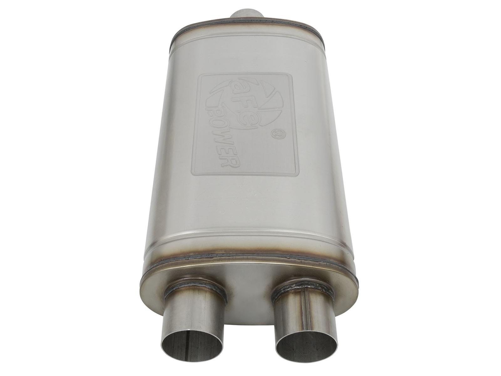 aFe Mach Force XP 304 Stainless Steel 3 Inch Muffler 49M30015 Mufflers, XP, Stainless, Natural, Oval Case, Single 3.00 in. Center Inlet, Dual 3.00 in. Center Outlets, 22.00 in. Overall Length, Each thumbnail 2