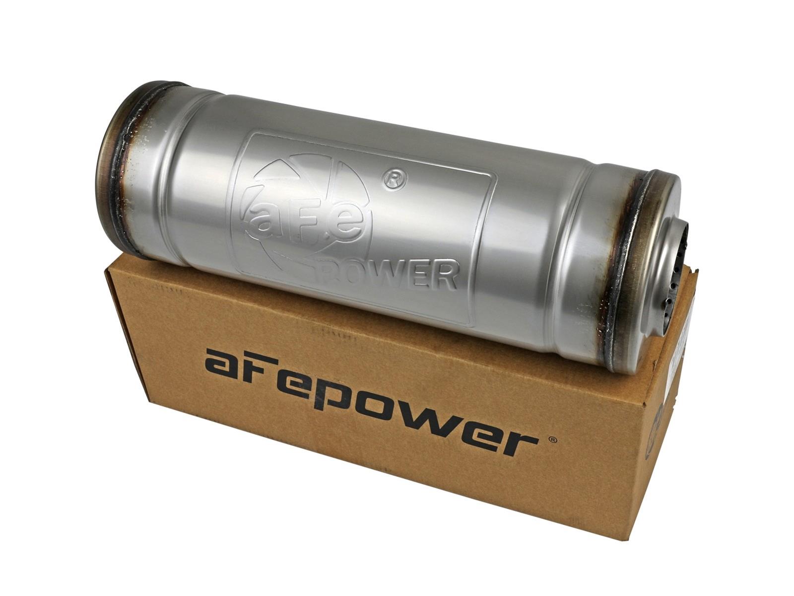 aFe Mach Force XP 304 Stainless Steel 2.5 Inch Muffler 49M30045 Muffler, MACH Force-Xp, Round, 14.00 in. Length, 5.00 in. Diameter, 2.50 in. Center Inlet/Outlet, Steel, Each