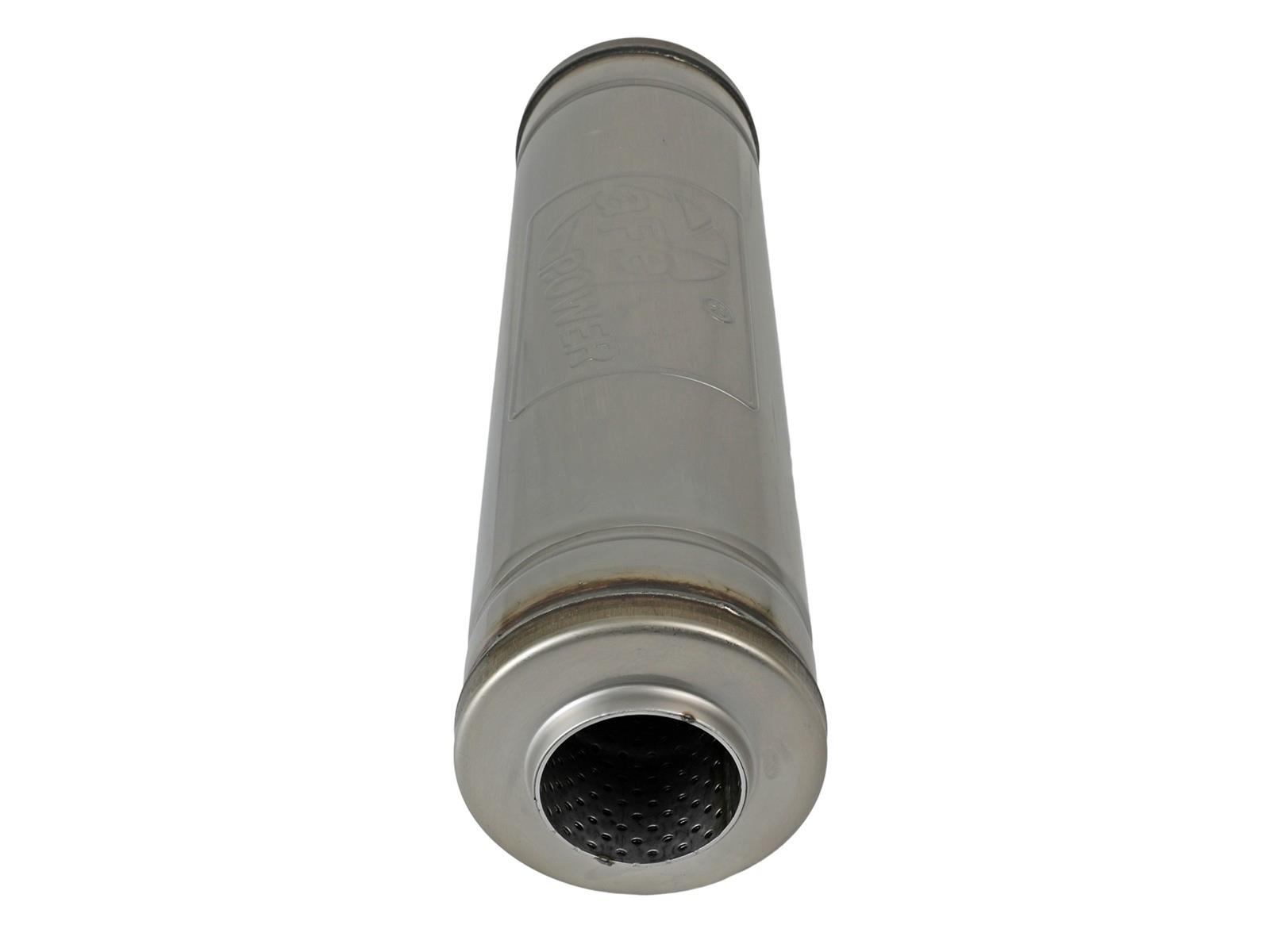 aFe Mach Force XP 304 Stainless Steel 2.5 Inch Muffler 49M30048 Muffler, MACH Force-Xp, Round, 18.00 in. Length, 5.00 in. Diameter, 2.50 in. Center Inlet/Outlet, Steel, Each thumbnail 4