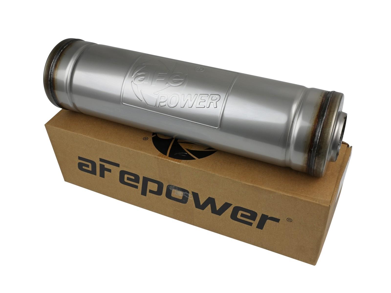 aFe Mach Force XP 304 Stainless Steel 2.5 Inch Muffler 49M30048 Muffler, MACH Force-Xp, Round, 18.00 in. Length, 5.00 in. Diameter, 2.50 in. Center Inlet/Outlet, Steel, Each