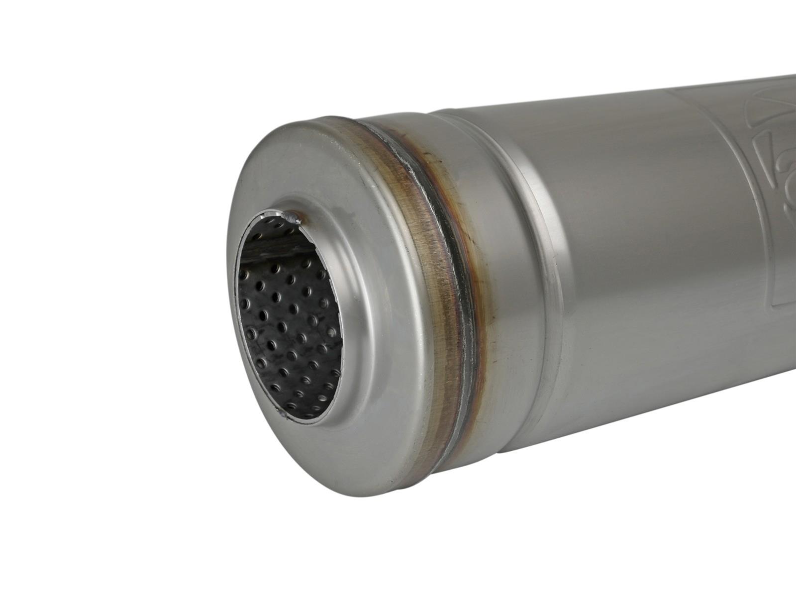 aFe Mach Force XP 304 Stainless Steel 2.5 Inch Muffler 49M30048 Muffler, MACH Force-Xp, Round, 18.00 in. Length, 5.00 in. Diameter, 2.50 in. Center Inlet/Outlet, Steel, Each thumbnail 3