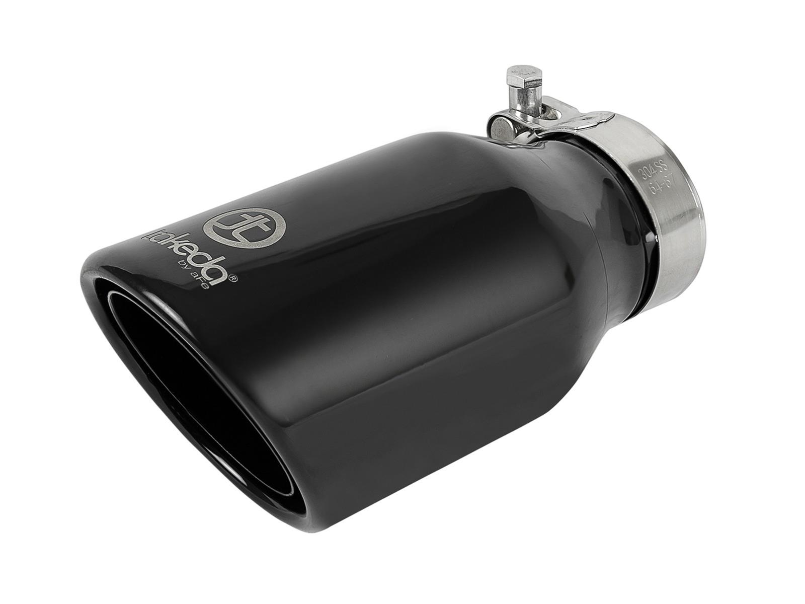 aFe Takeda 304 Stainless Steel Clamp-On Exhaust Tip 2.5in.Inlet / 4in Outlet - Black thumbnail 2