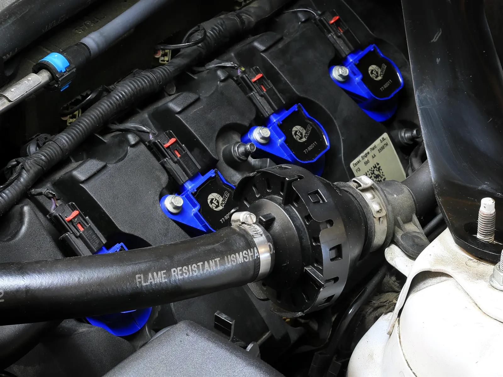 aFe Scorcher High-Performance Ignition Coils for 2011-2016 F-150, MUSTANG - 77-92011-MD Coils, SCORCHER High-Performance, Coil on Plug, Epoxy, Round, Black/Blue, 5.0, V8, Ford, Set of 8 thumbnail 3