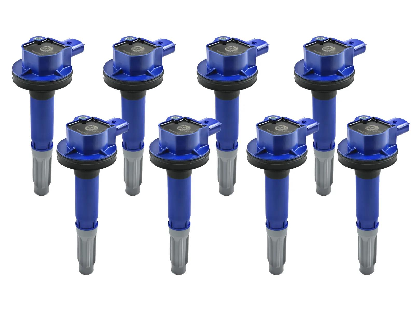 aFe Scorcher High-Performance Ignition Coils for 2011-2016 F-150, MUSTANG - 77-92011-MD Coils, SCORCHER High-Performance, Coil on Plug, Epoxy, Round, Black/Blue, 5.0, V8, Ford, Set of 8 thumbnail 4