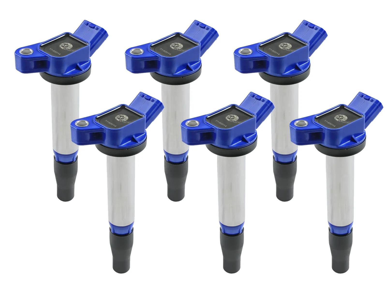 aFe Scorcher High-Performance Ignition Coils for 2017-2022 HIGHLANDER, 2016-2023 TACOMA - 77-92014-MC Coil, SCORCHER High-Performance, Square, Blue, Toyota, Set of 6 thumbnail 2