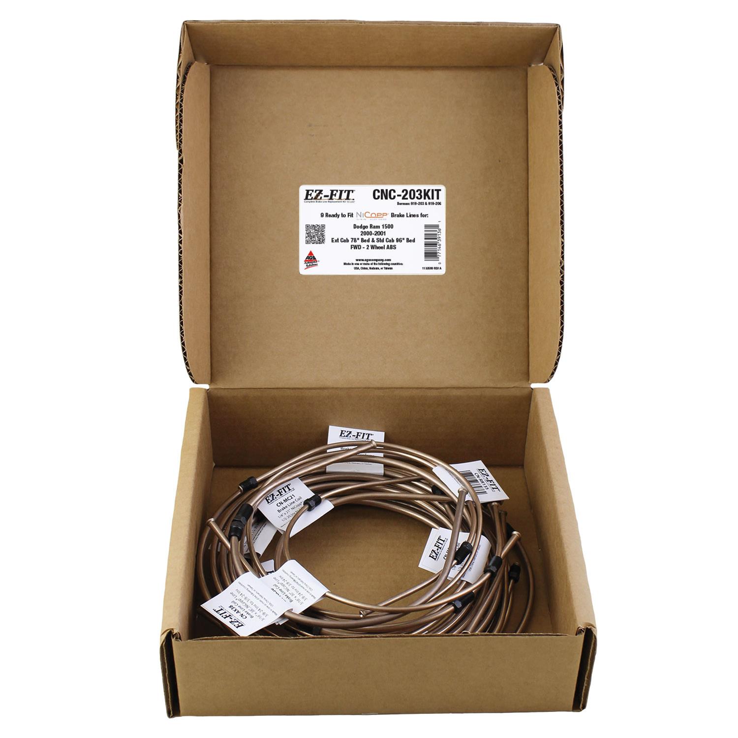 EZ-Fit, NiCopp Complete Brake Line Kit, Dodge Ram 1500 2000-2001 Ext Cab 78" Bed & Std Cab 96" Bed, CNC-203KIT