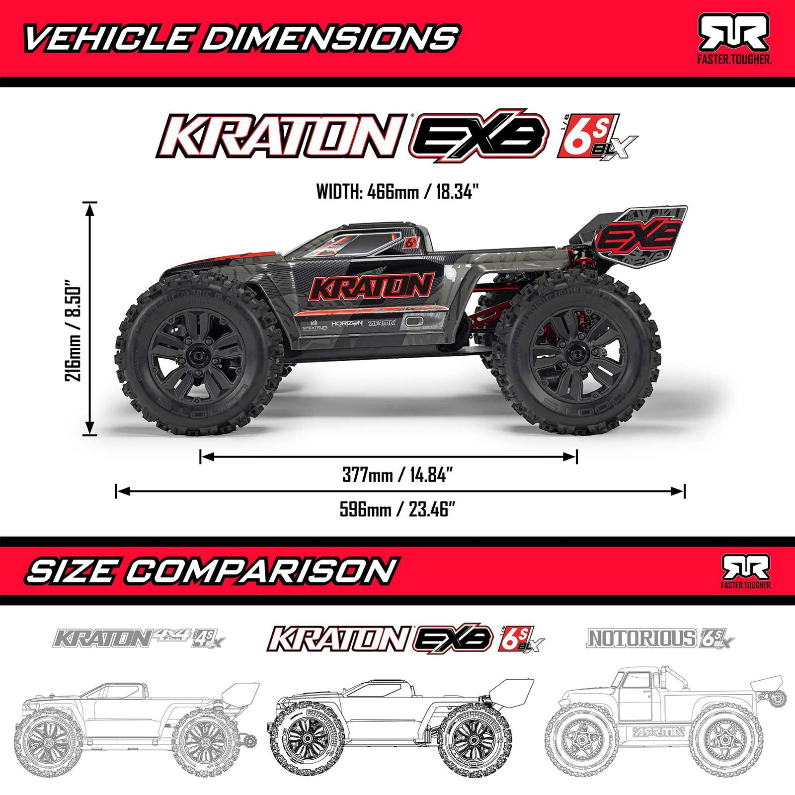 ARRMA ARA8708V6T1 Arrma Kraton 1:8 Scale 6S EXB 4X4 Speed Monster