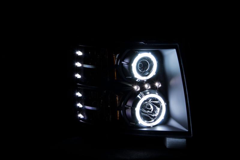 ANZO 2007-2013 Chevrolet Silverado 1500 Projector Headlights w/ Halo Black thumbnail 2