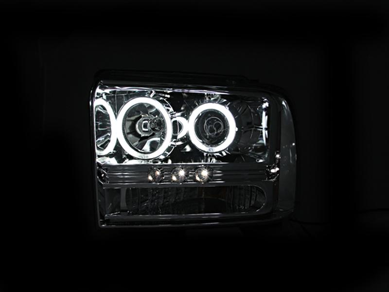 ANZO 2005-2007 Ford Excursion Projector Headlights w/ Halo Chrome w/ LED Strip (CCFL) 1pc thumbnail 2