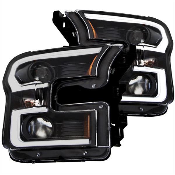 ANZO 2015-2016 Ford F-150 Projector Headlights w/ Plank Style Design Black w/ Amber