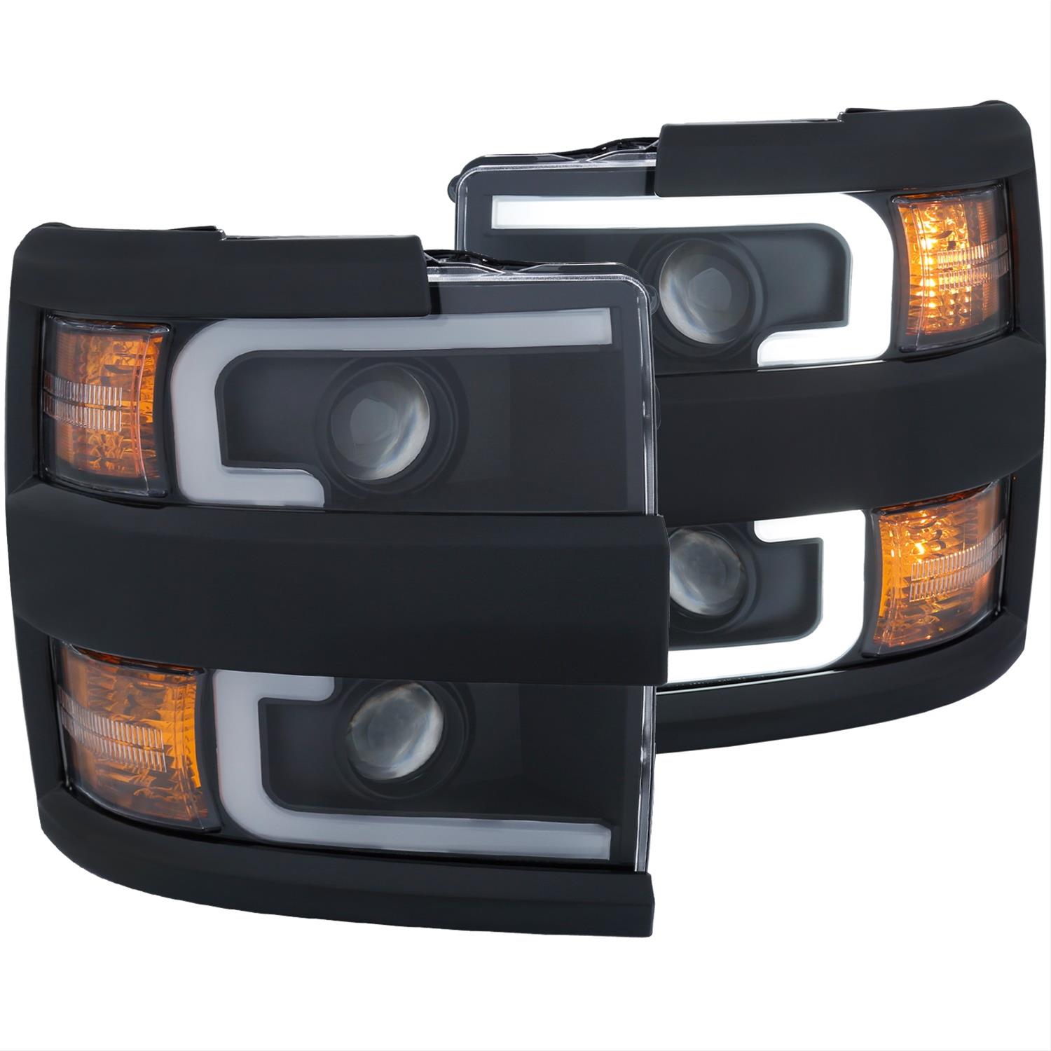 ANZO Projector Headlights With Plank Style Design Black w/Amber 15-17 Chevrolet Silverado 2500/3500 thumbnail 2