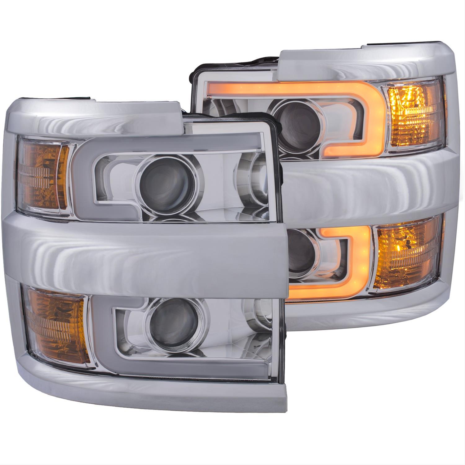 ANZO Projector Headlights 15-17 Chevrolet Silverado 2500HD / 3500HD Chrome w/ Chrome Rim thumbnail 2