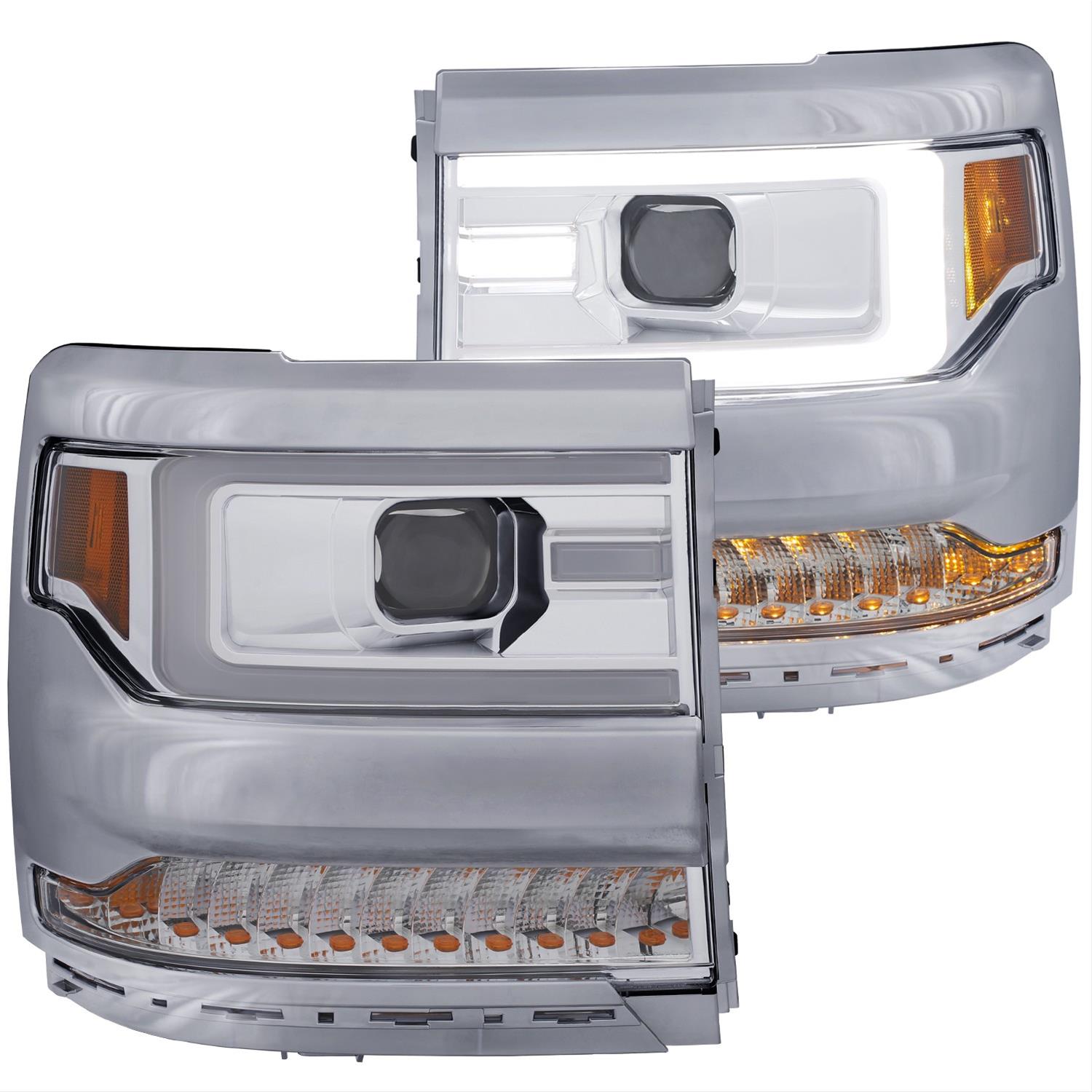 ANZO 16-17 Chevy Silverado 1500 Projector Headlights Plank Style Design Chrome w/ Amber thumbnail 2