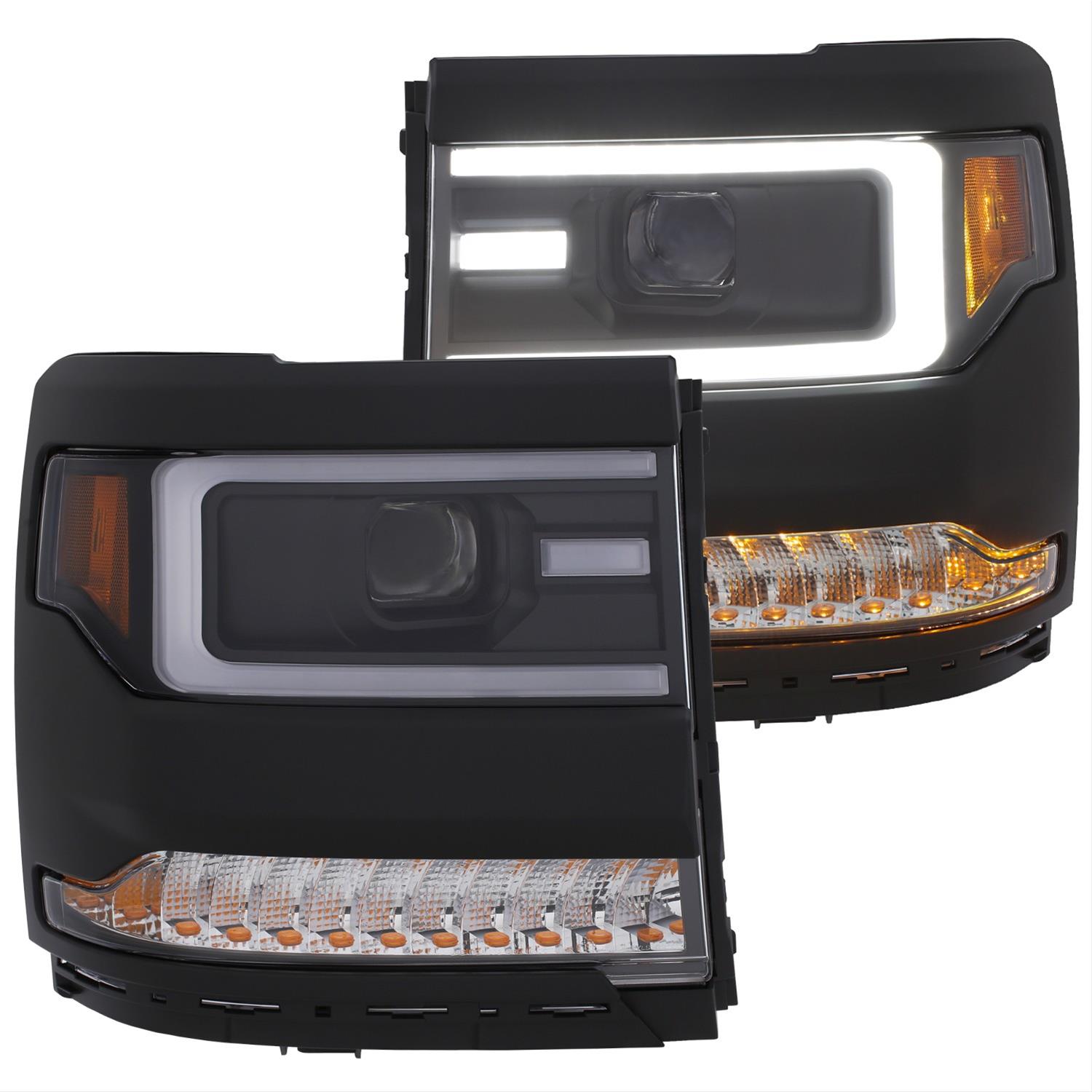 ANZO 16+ Chevy Silverado 1500 Projector Headlights Plank Style Black w/Amber/Sequential Turn Signal thumbnail 2