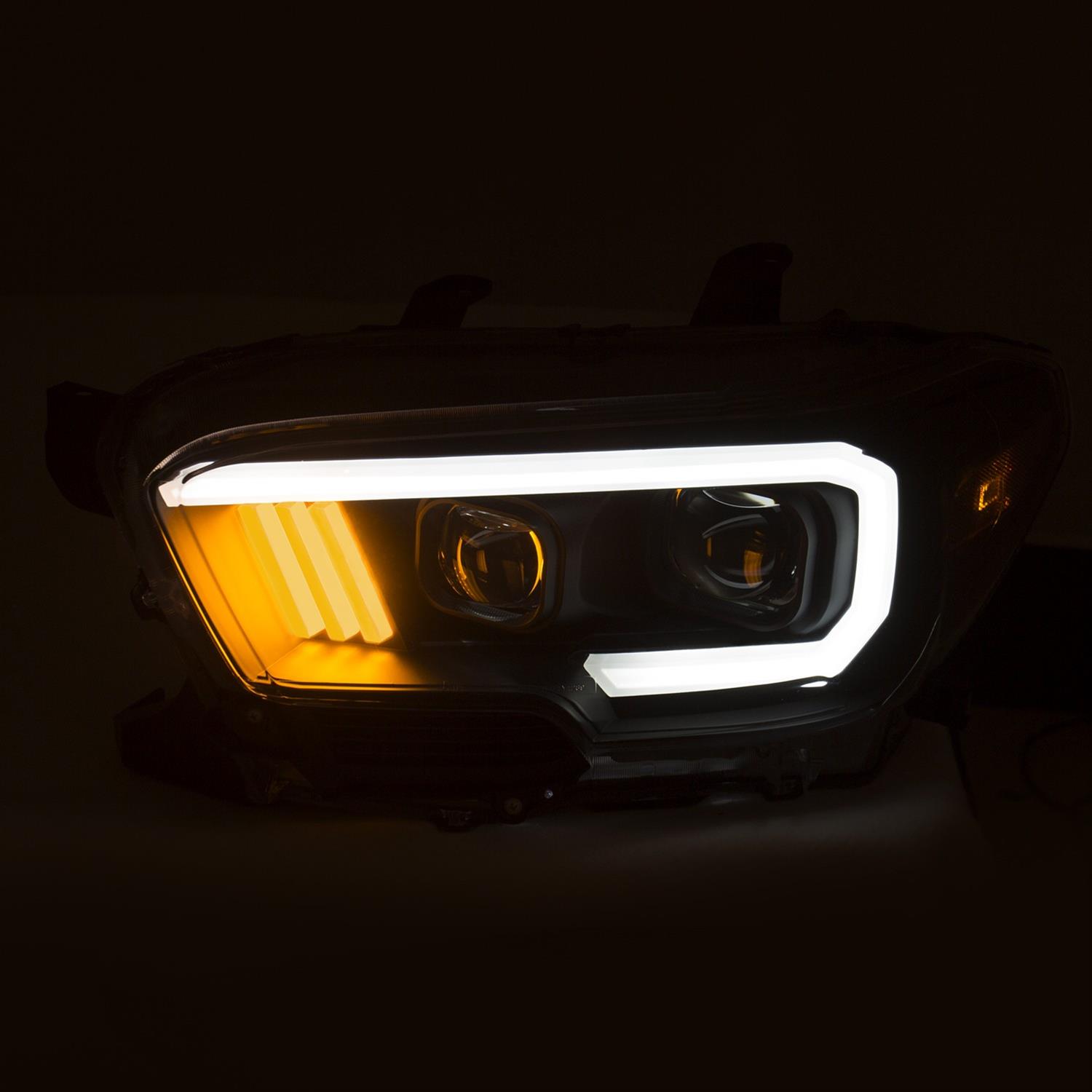 ANZO 2016-2017 Toyota Tacoma Projector Headlights w/ Plank Style Design Black/Amber w/ DRL thumbnail 2
