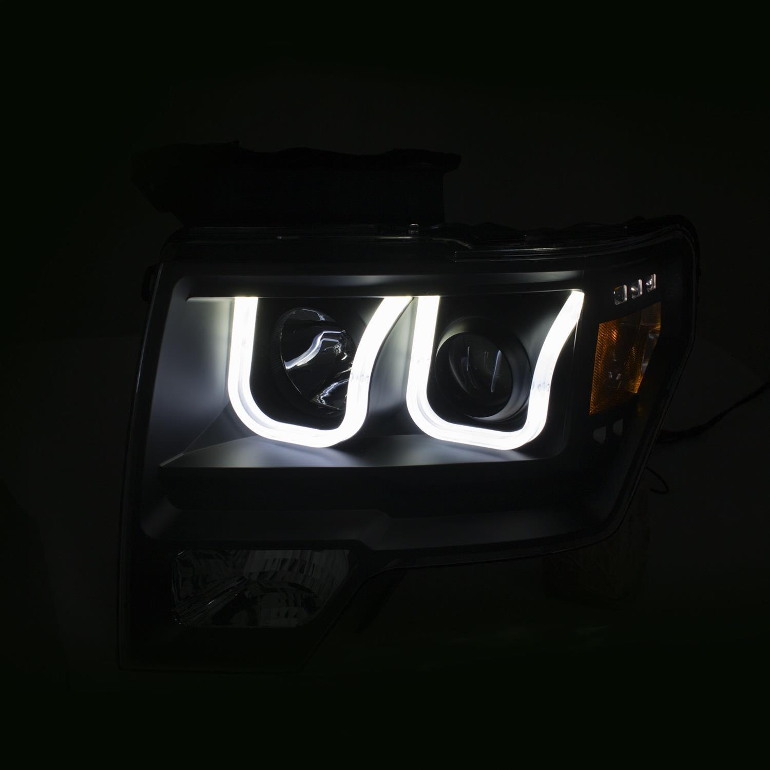 ANZO 2009-2014 Ford F-150 Projector Headlights w/ U-Bar Switchback Black w/ Amber thumbnail 9