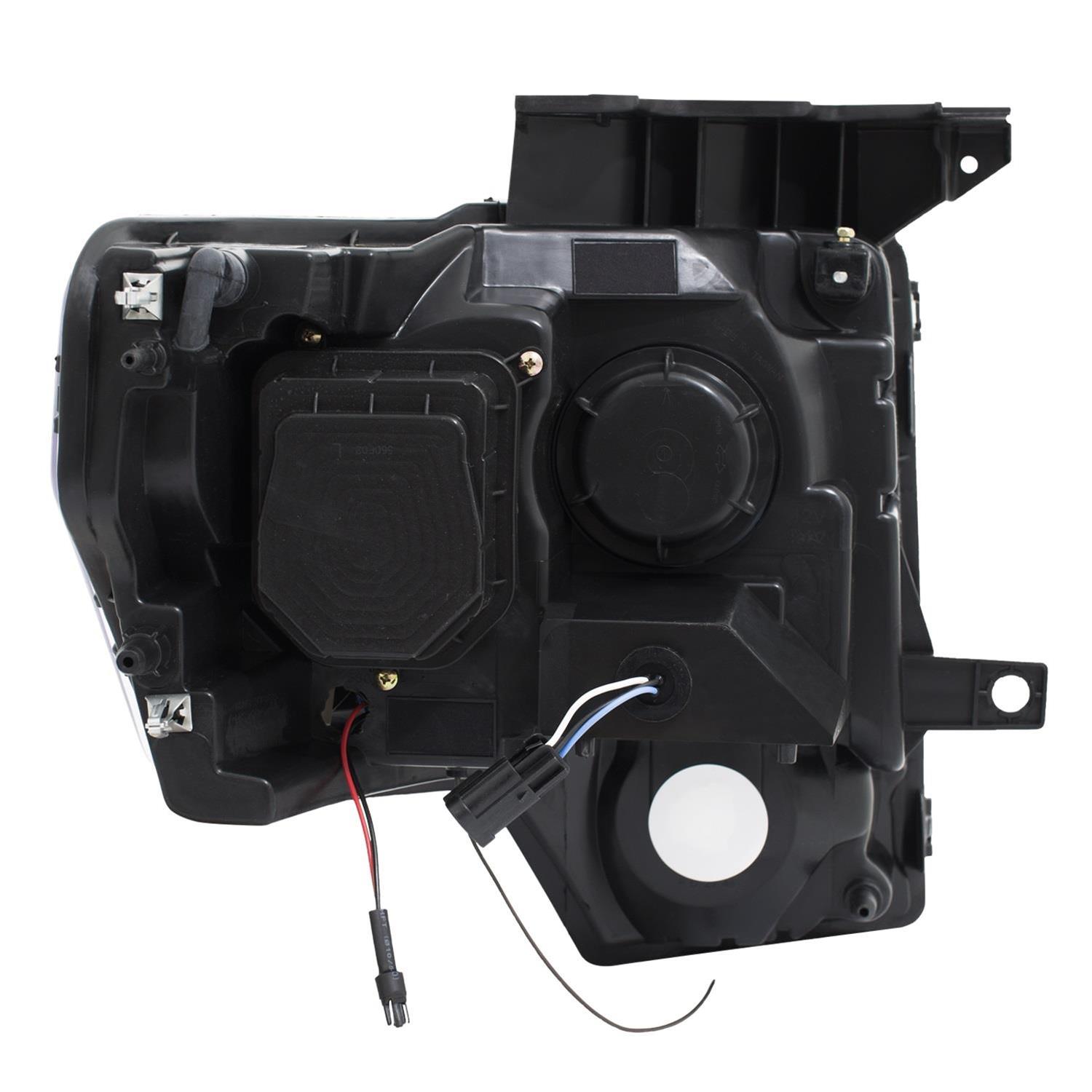 ANZO 2009-2014 Ford F-150 Projector Headlights w/ U-Bar Switchback Black w/ Amber thumbnail 6
