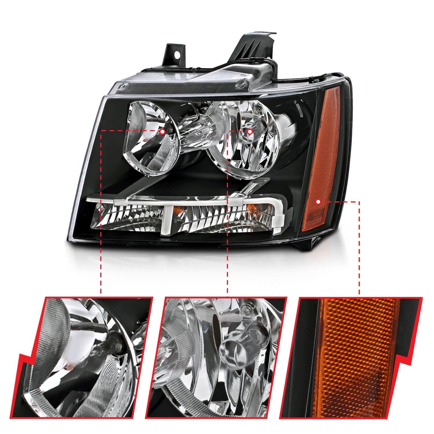 ANZO 2007-2014 Chevrolet Tahoe/Suburban Crystal Headlights Black thumbnail 3