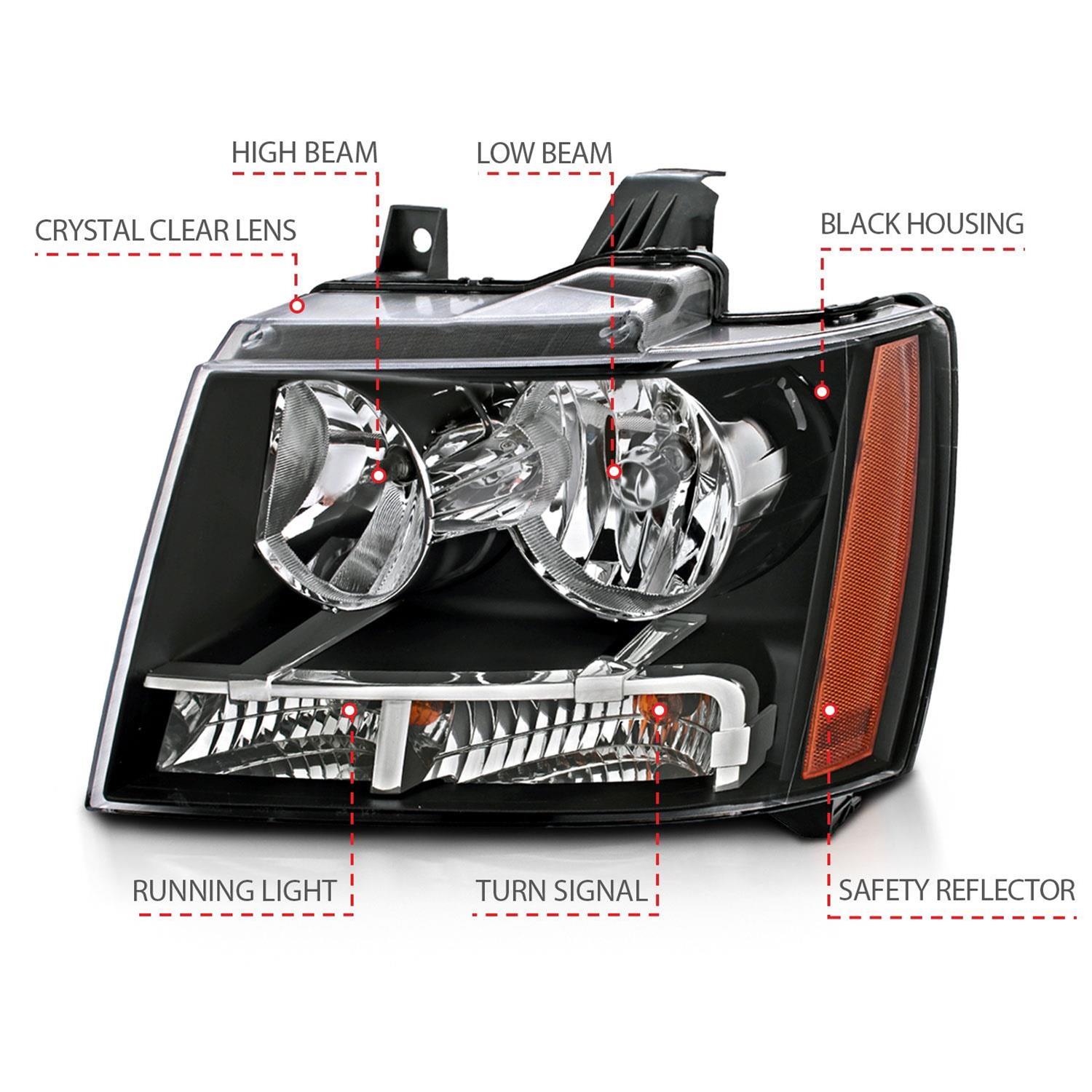 ANZO 2007-2014 Chevrolet Tahoe/Suburban Crystal Headlights Black thumbnail 6