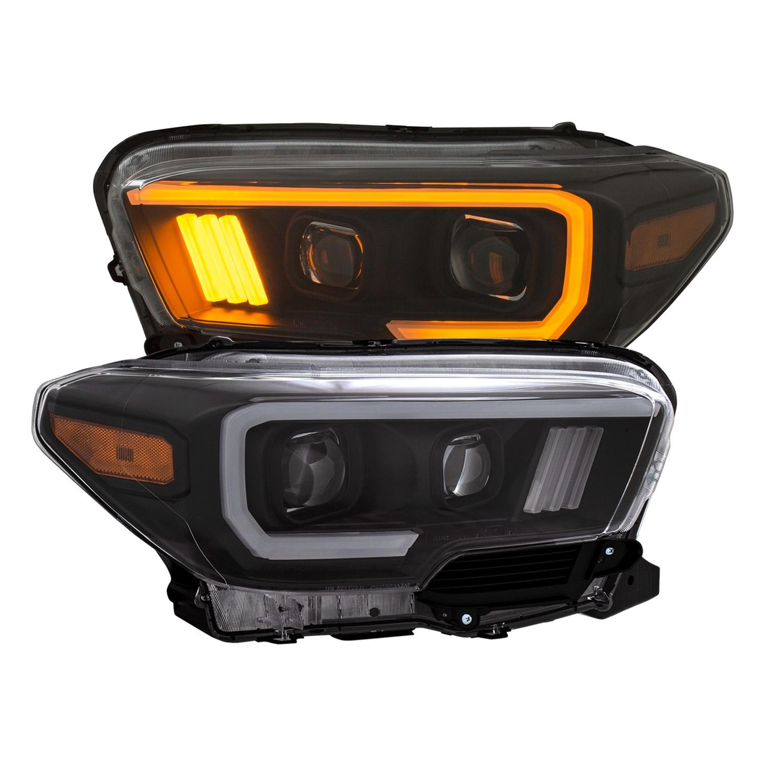 ANZO 2016-2017 Toyota Tacoma Projector Headlights w/ Plank Style Switchback Black w/ Amber thumbnail 2