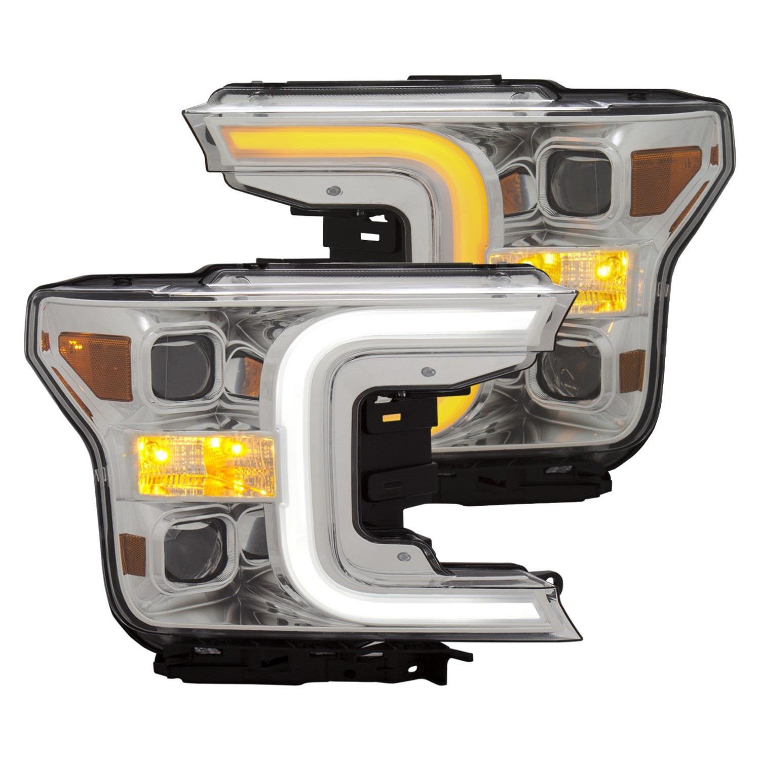 ANZO 18-19 Ford F-150 Projector Headlights w/Plank Style Switchback Chrome w/Amber thumbnail 8