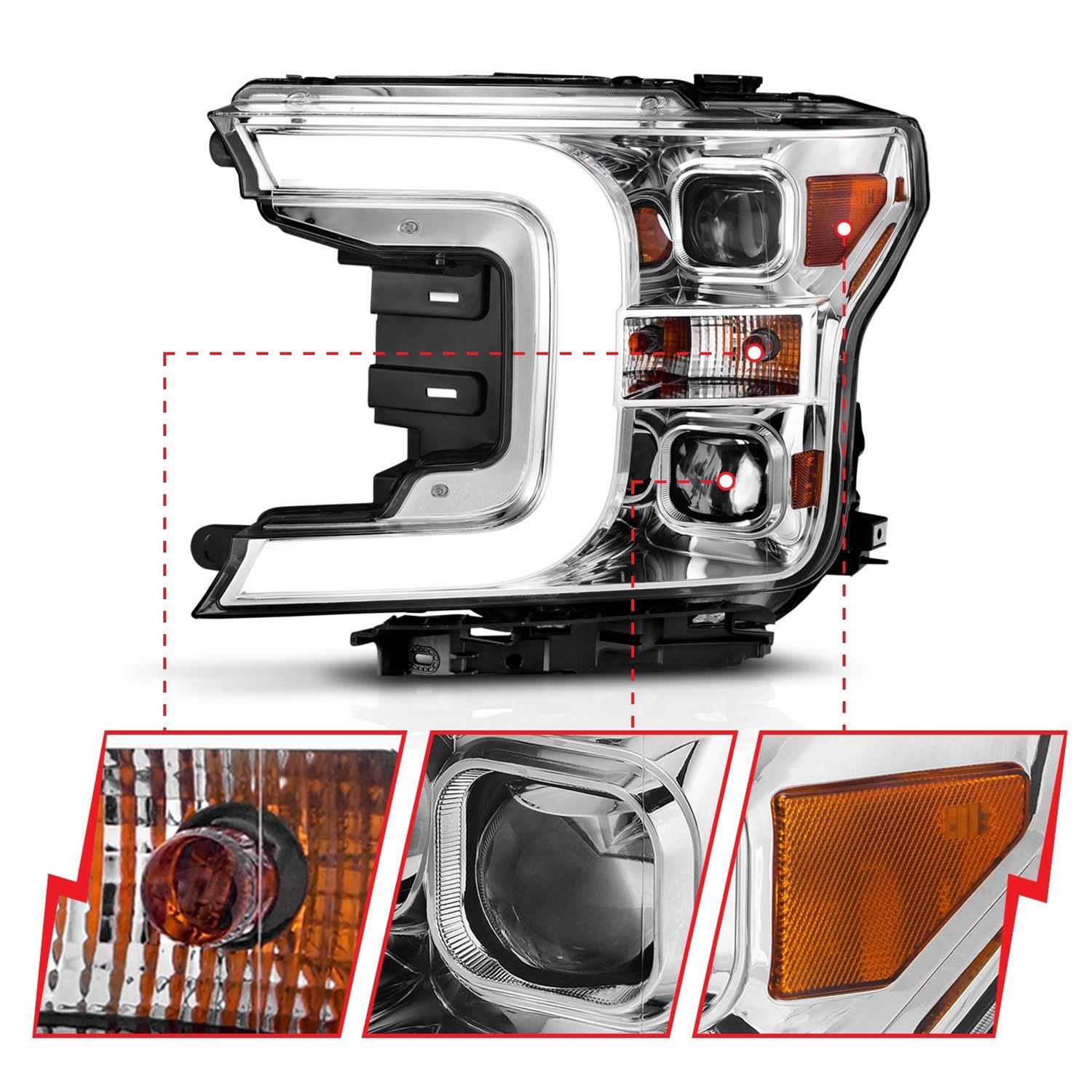 ANZO 18-19 Ford F-150 Projector Headlights w/Plank Style Switchback Chrome w/Amber thumbnail 3