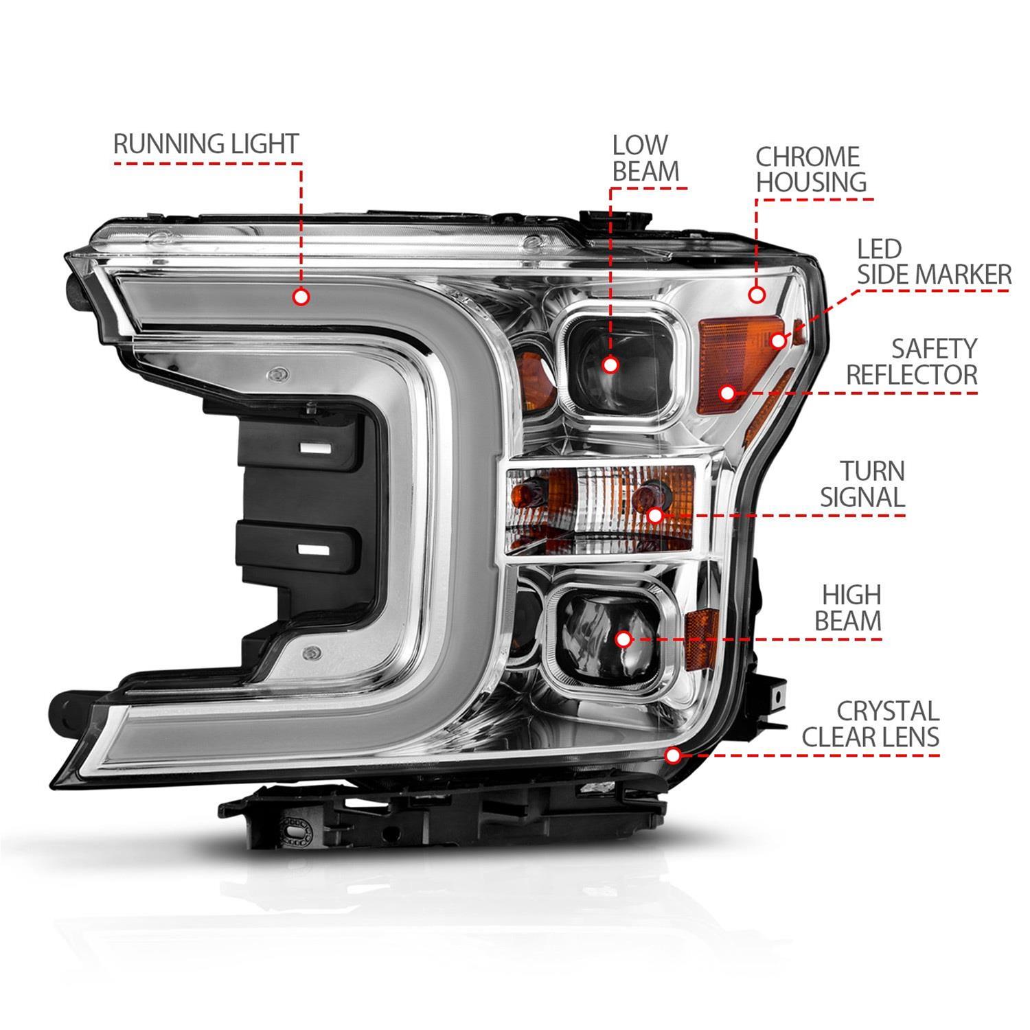 ANZO 18-19 Ford F-150 Projector Headlights w/Plank Style Switchback Chrome w/Amber thumbnail 5