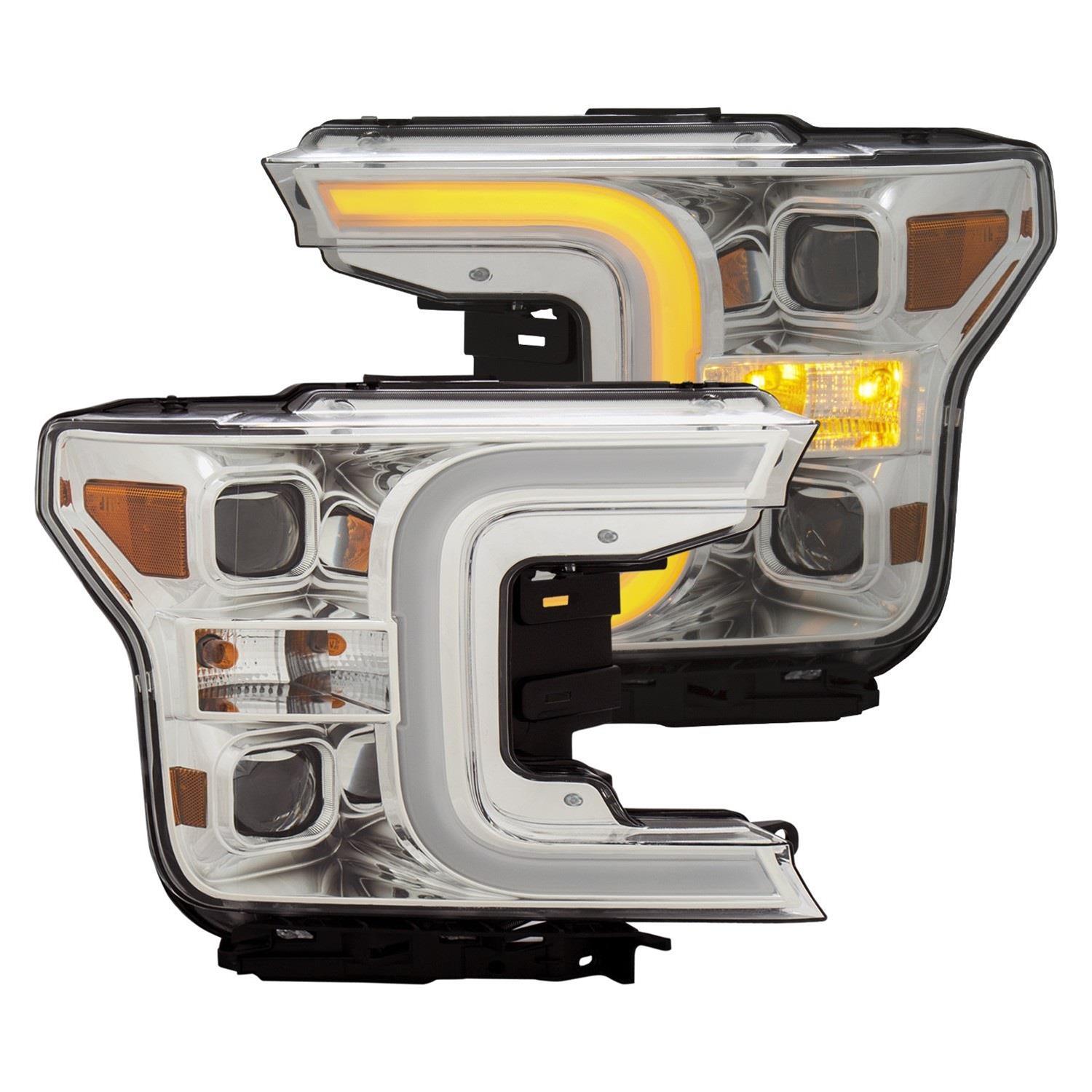 ANZO 18-19 Ford F-150 Projector Headlights w/Plank Style Switchback Chrome w/Amber thumbnail 6