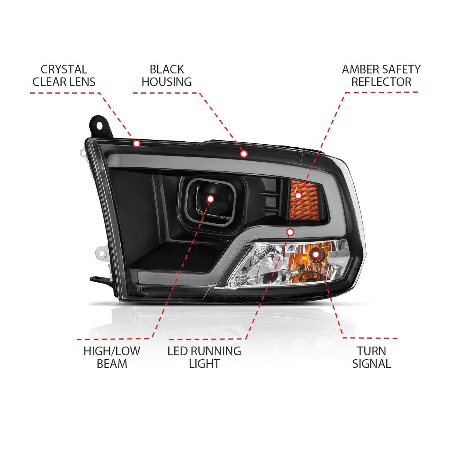 ANZO 09-18 Dodge Ram 1500 Plank Style Projector Headlights Black w/ Halo thumbnail 6