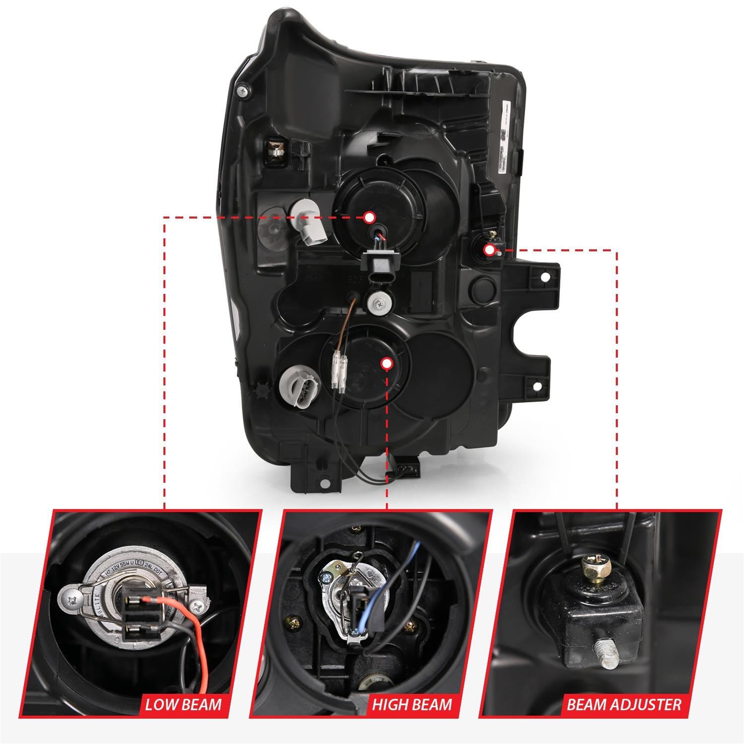 ANZO 11-16 Ford F-250/F-350/F-450 Projector Headlights w/ Plank Style Switchback Chrome w/Amber thumbnail 5